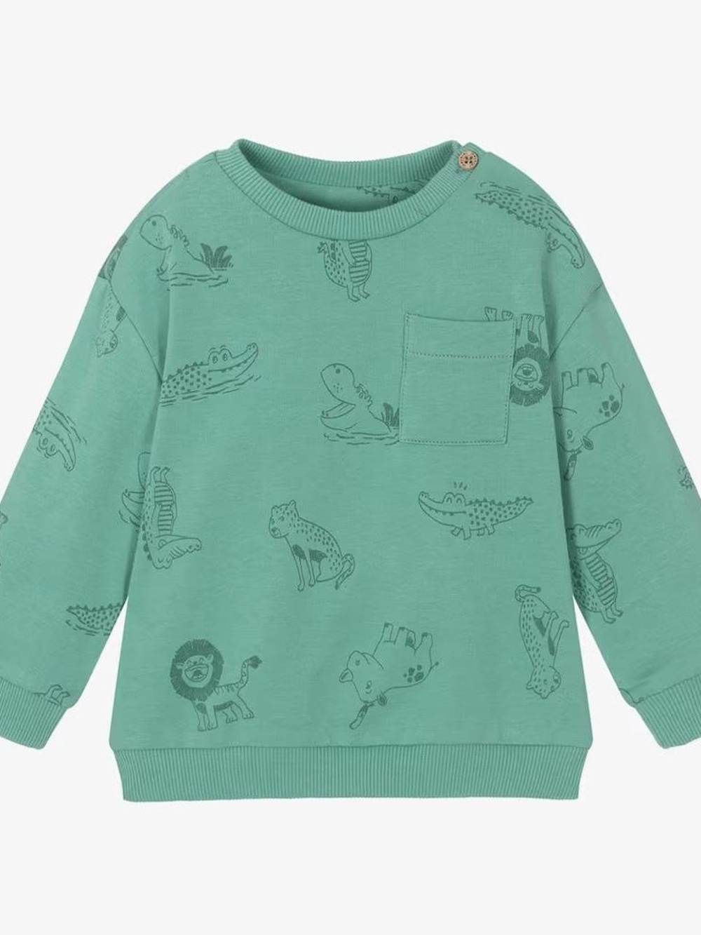 Mayoral Green Crewneck Sweatshirt with Jungle Animal Sketches 💚